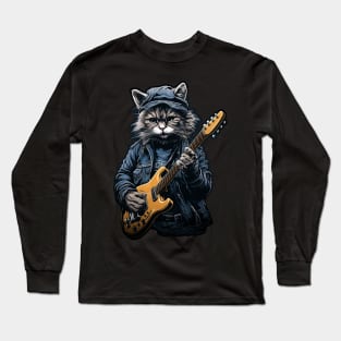 Rock n Roll Cat Playing Guitar Long Sleeve T-Shirt